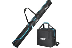ANCHOM Ski Bag and Boot Bag Combo, Padded Snow Ski Bags, 25L Ski Bags Fit Skis Up to 200 cm, Snowboard Bag Boots
