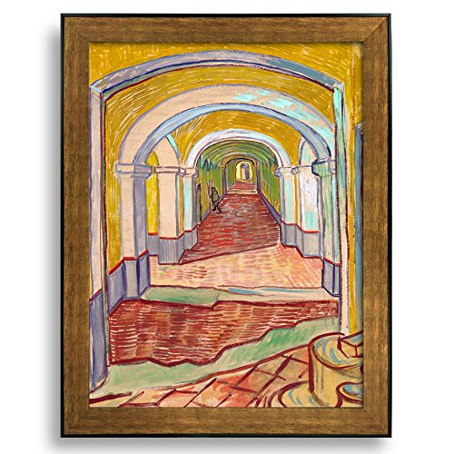 Corridor of Saint Paul Asylum in Saint Remy by Vincent Van Gogh Framed Art Print Famous Painting Wall Decor Bronze and Black Frame