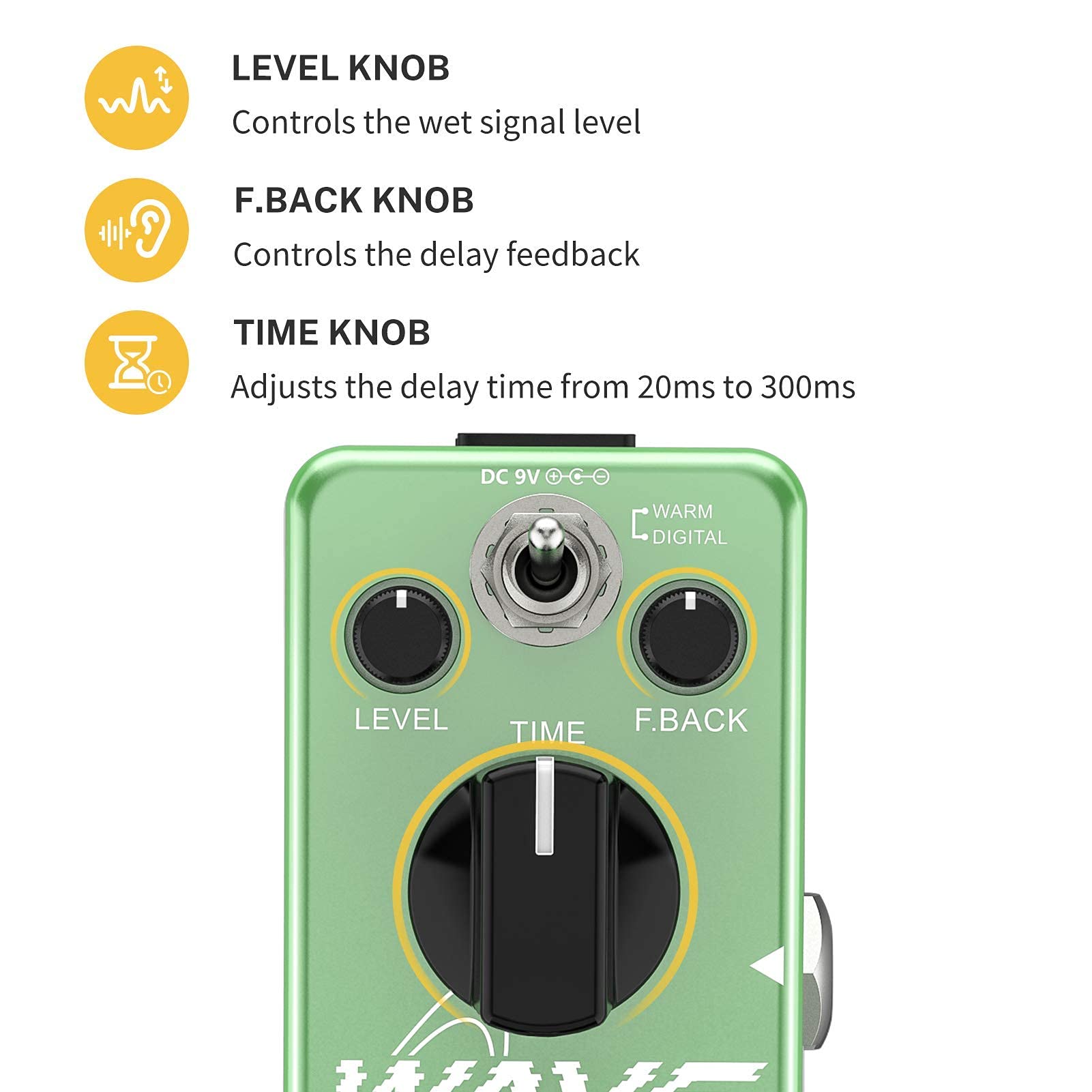 Donner Wave Delay Guitar Effect Pedal, Two Models Digital Delay Guitar Pedal Pure Analogue True Bypass