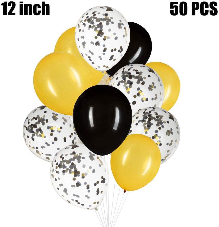 We Moment 12 Inch Gold and Black Confetti Balloons Latex Helium Party Balloon for Birthday Wedding Party Decorations Supplies,Pack of 50