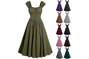 MAMIDAY Medieval Renaissance Costumes Dress for Women Ruffle Strap Cottagecore Dress Lace Up Halloween Dress with Corset