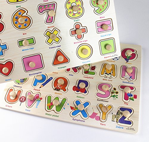 Pegged Puzzle Wooden Puzzle-Citmage Alphabet & Numbers Learning Puzzles Preschool Education for kids ages 2 and up Colorful (2 Pack) - Thumbnail 3
