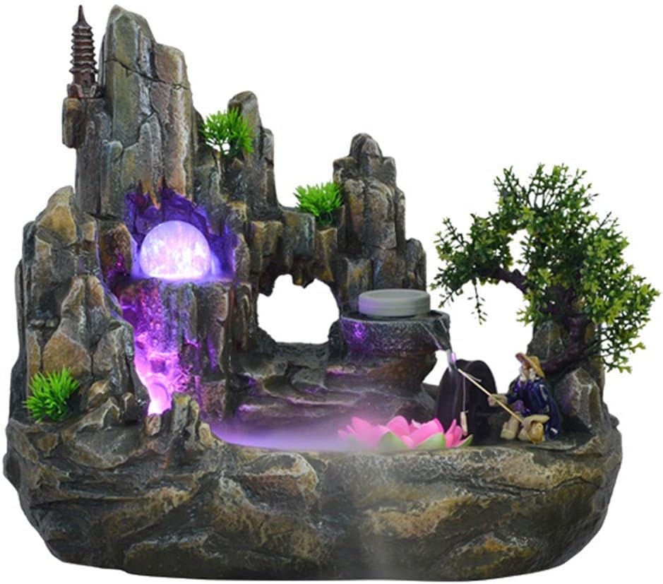 ZFFSC Indoor Desktop Fountain Waterfall Resin Rockery Fountain Fountain Set Contains Atomizer Rotating Ball Lighting Accessories Suitable for Living Room Office (Size : Medium)