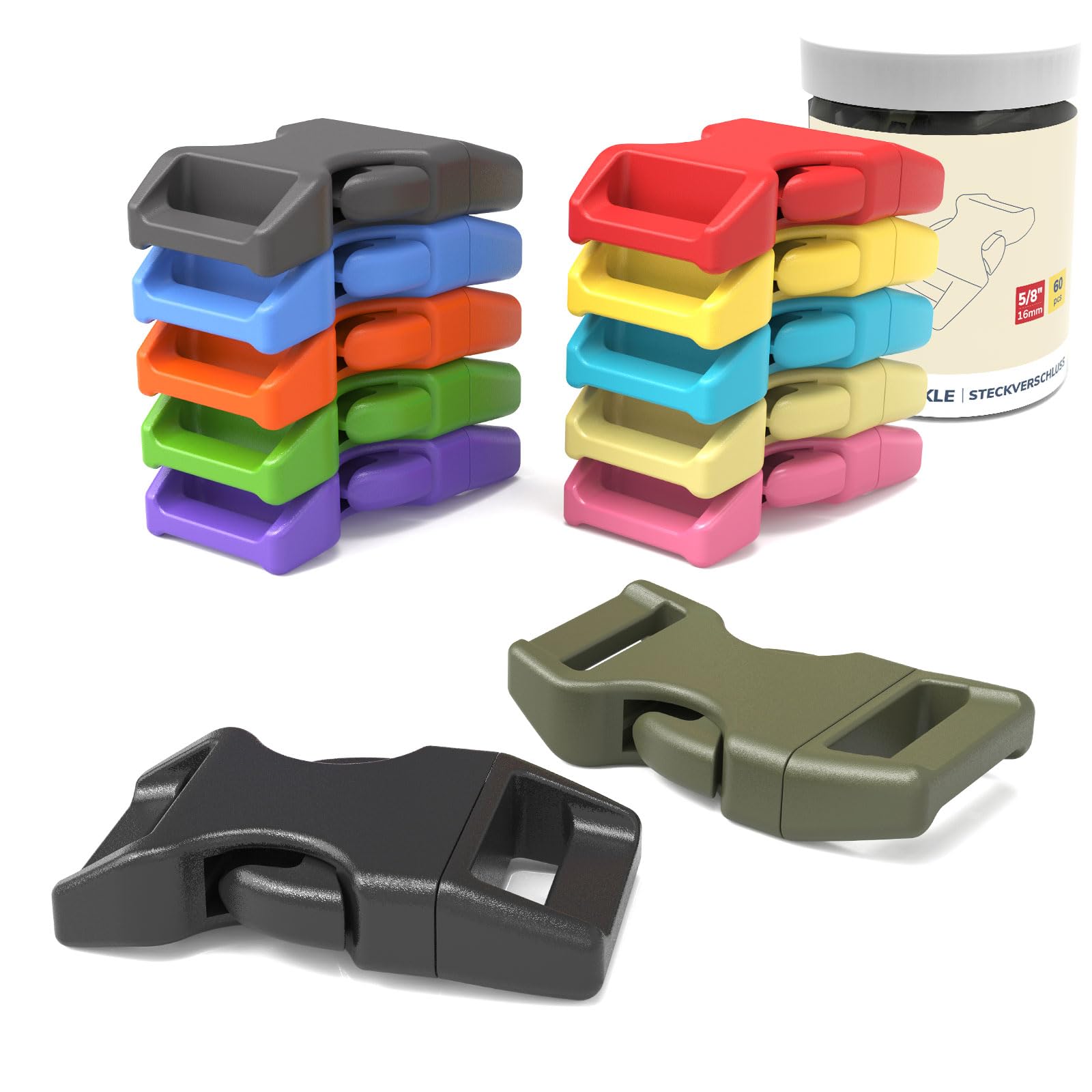 Abma Cord Paracord Bracelet Buckles 60pcs x 16mm (5/8") Paracord Buckles Clips Side Release Plastic Buckles for Bracelets, Crafts and DIY
