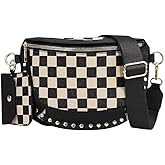 Fanny Bum Packs for Women,Canvas Checkered Crossbody Bag Checkered Purse Black and White Bum Bags Checkerboard Belt Bag