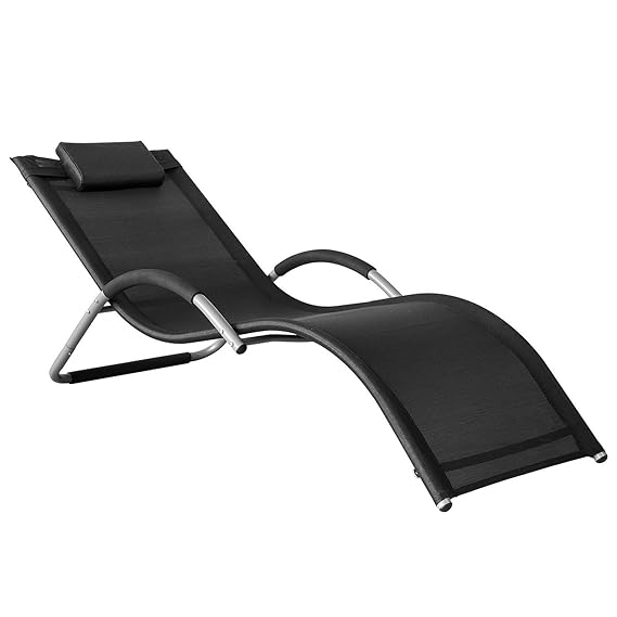 SoBuy OGS38-SCH Sonnenliege Gartenliege Relaxstuhl Liegestuhl mit Kopfkissen Schwarz BHT ca: 63x66x172cm