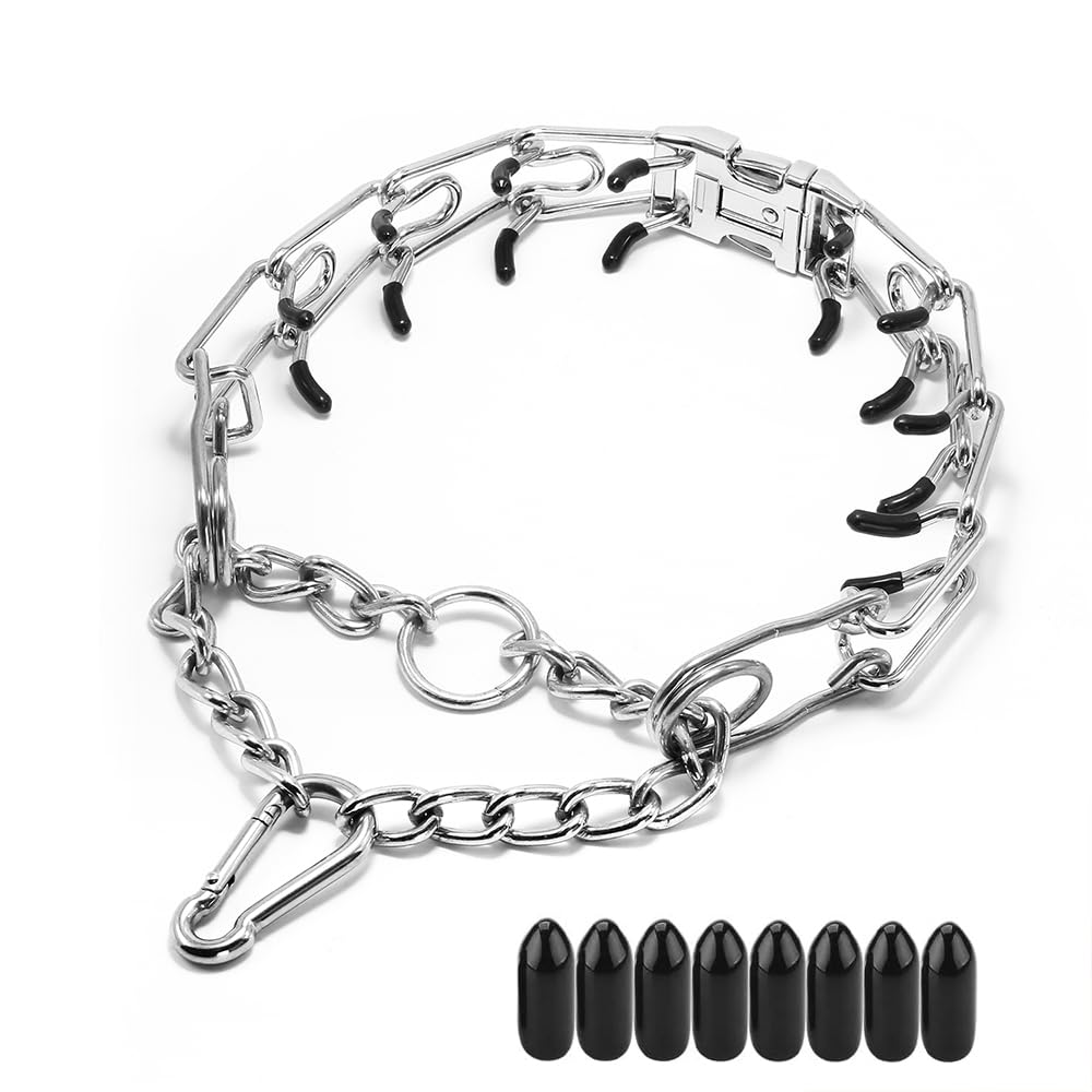 Photo 1 of Aheasoun Prong Collar for Dog Large, Pinch Collar for Dogs,Choke Collar for Dogs, Quick Release Buckle and Carabier Lock, Comfort Rubber Tips, for Large Dogs (Large, 4.0mm,23.6-Inch, with Buckle)