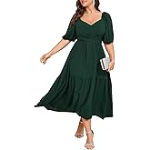 CICIDUDU Plus Size Wedding Guest Dress Wrap V Neck Short Sleeve Elastic Waist Flowy A Line Cocktail Formal Maxi Dresses