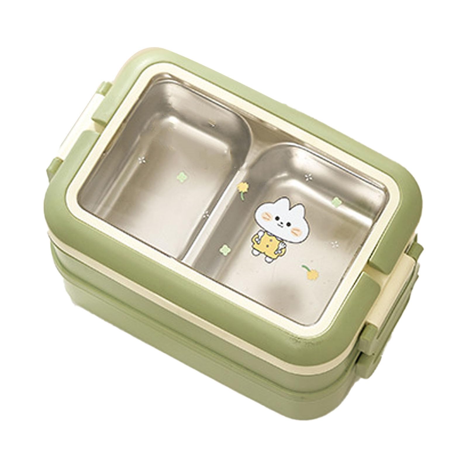 HURRISE Box, Portable Lunch Box with Cute Prints, Stainless Steel Campus Safe Box (Creamy Green)