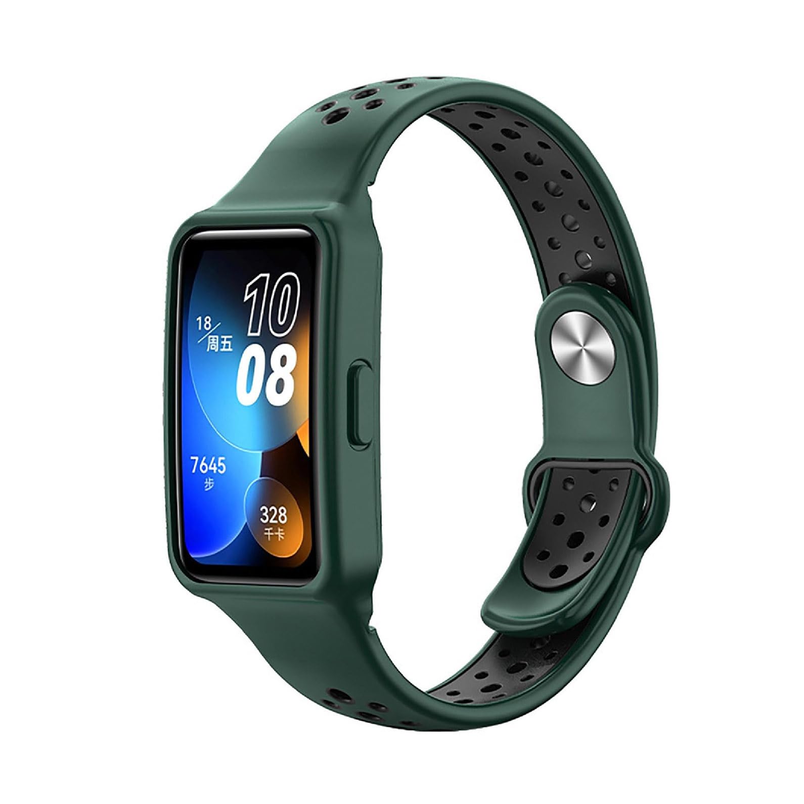 GIOPUEY Strap Compatible with Huawei Band 8/Huawei Band 9, Soft TPU Watch Strap, Strap Replacement [color stitching design] - Army green/black