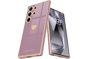 Teageo for Samsung Galaxy S24 Ultra 5G Case for Women Girl Cute Love-Heart Luxury Soft Back Cover Raised Full Camera Protection Bumper Silicone Shockproof Phone Case for Galaxy S24 Ultra, Lavender