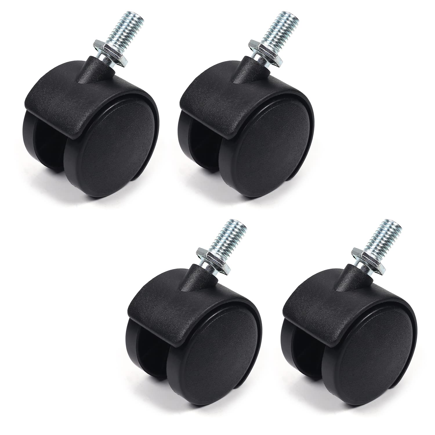 MroMax 1.25 Inch Swivel Castor Wheels 360 Degree Threaded Stem Caster Wheel, M8 x 15mm Black Tone 8pcs
