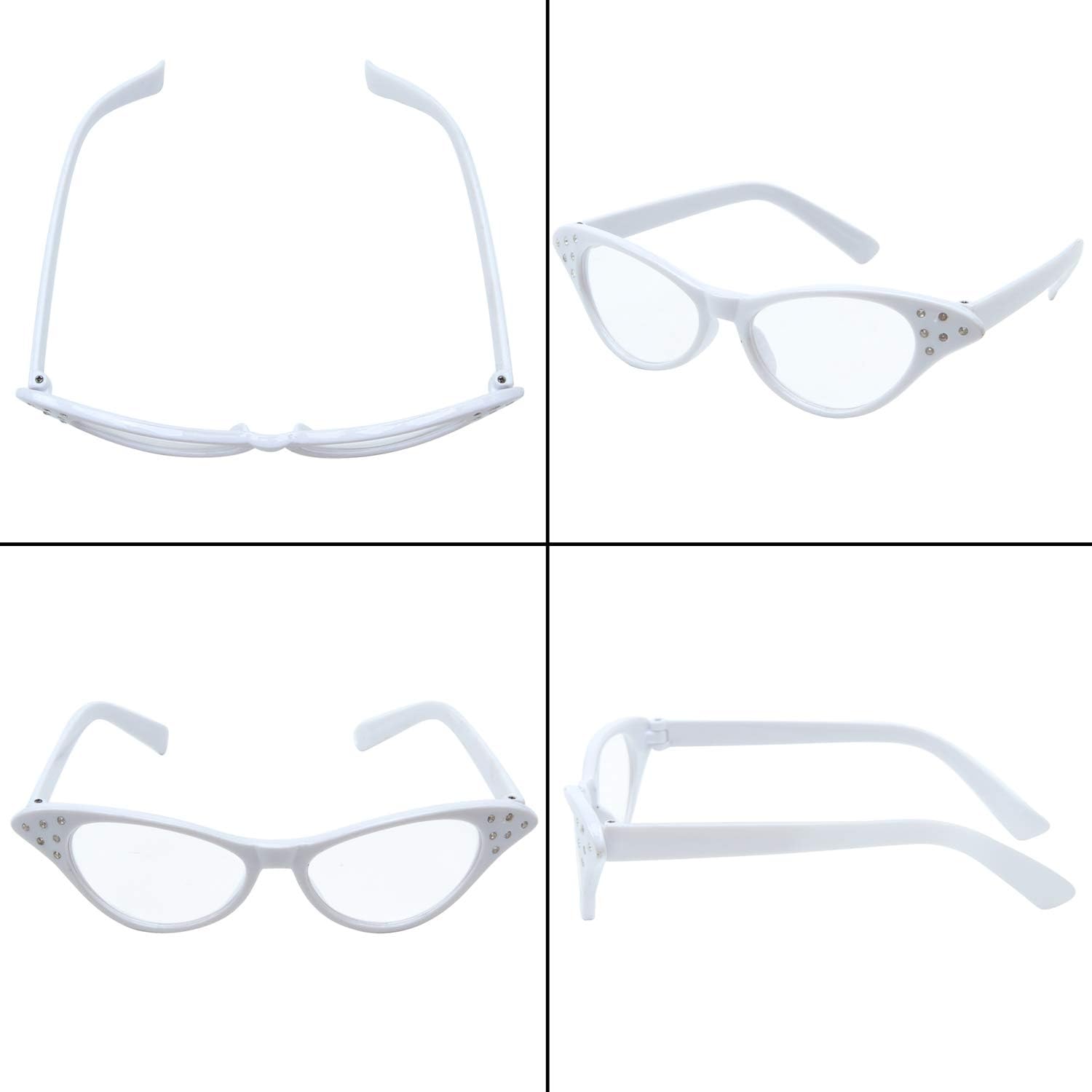 Aneco 6 Pack 50s Set Chiffon Scarf Cat Eye Glasses Bandana Tie Headband Earrings White: Clothing
