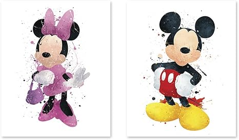 Amazon Com Mickey Mouse Inspirado Acuarela Para Colorear Poster Minnie Mouse Ilustracion De Guarderia Decoracion Arte De Ninos Pared 8 X 10 Pintura Papel Impresion P40 Home Kitchen