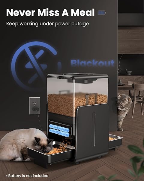 CITYFLEE AUTOMATIC CAT FEEDER FOR 2 CATS, 5L/20 CUPS FOOD DISPENSER WITH ADJUSTABLE RAISED DOUBLE BOWLS, DETACHABLE CONTROL PANEL, TIMED CAT AND DOGS FEEDER FOR DRY FOOD, DUAL POWER SUPPLY