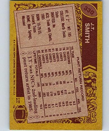 Amazon Com 1986 Topps Football 330 J T Smith St Louis Cardinals Official Nfl Trading Card Stock Photo Used Near Mint Or Better Guaranteed Collectibles Fine Art