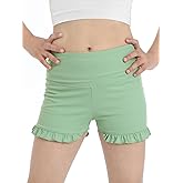 BAOPLAYKIDS Girls Athletic Ruffle Shorts Stretch Spandex Shorts High Waisted Yoga Dance Gymnastics Shorts for Kids Age 5-14