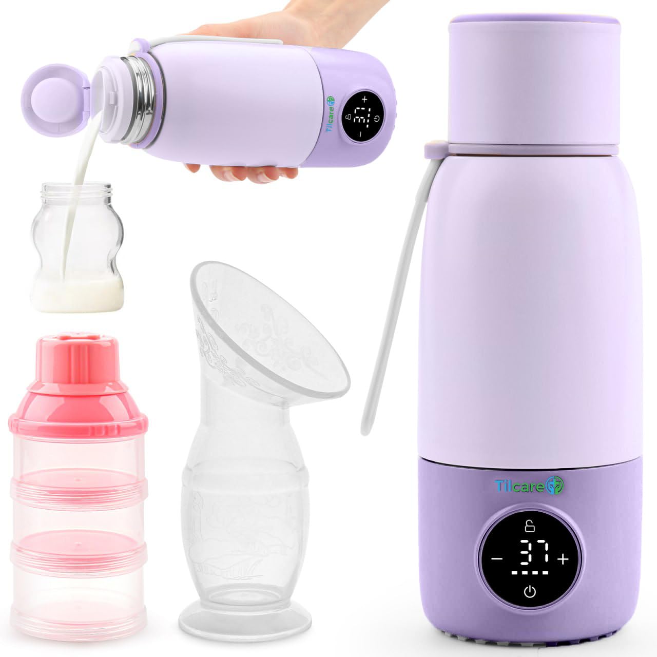 Portable Bottle Warmer for Travel - 17oz 12H Baby Bottle Milk Warmer, Fast Heat Travel Bottle Warmer for Breastmilk, USB Calentador De Biberones on The Go - Wireless Car Bottle Water Warmer, Lavender