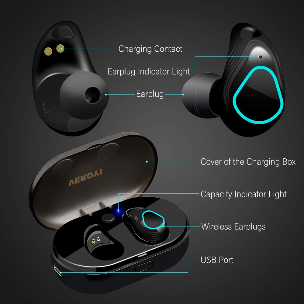 Veroyi TWS-E9 Bluetooth 5.0 Wireless in-Ear Earbuds True Wireless Stereo Headphones, HiFi Bass Sound.
