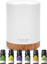 ASAKUKI 300ml Essential Oil Diffuser & 6 Essential Oils Set