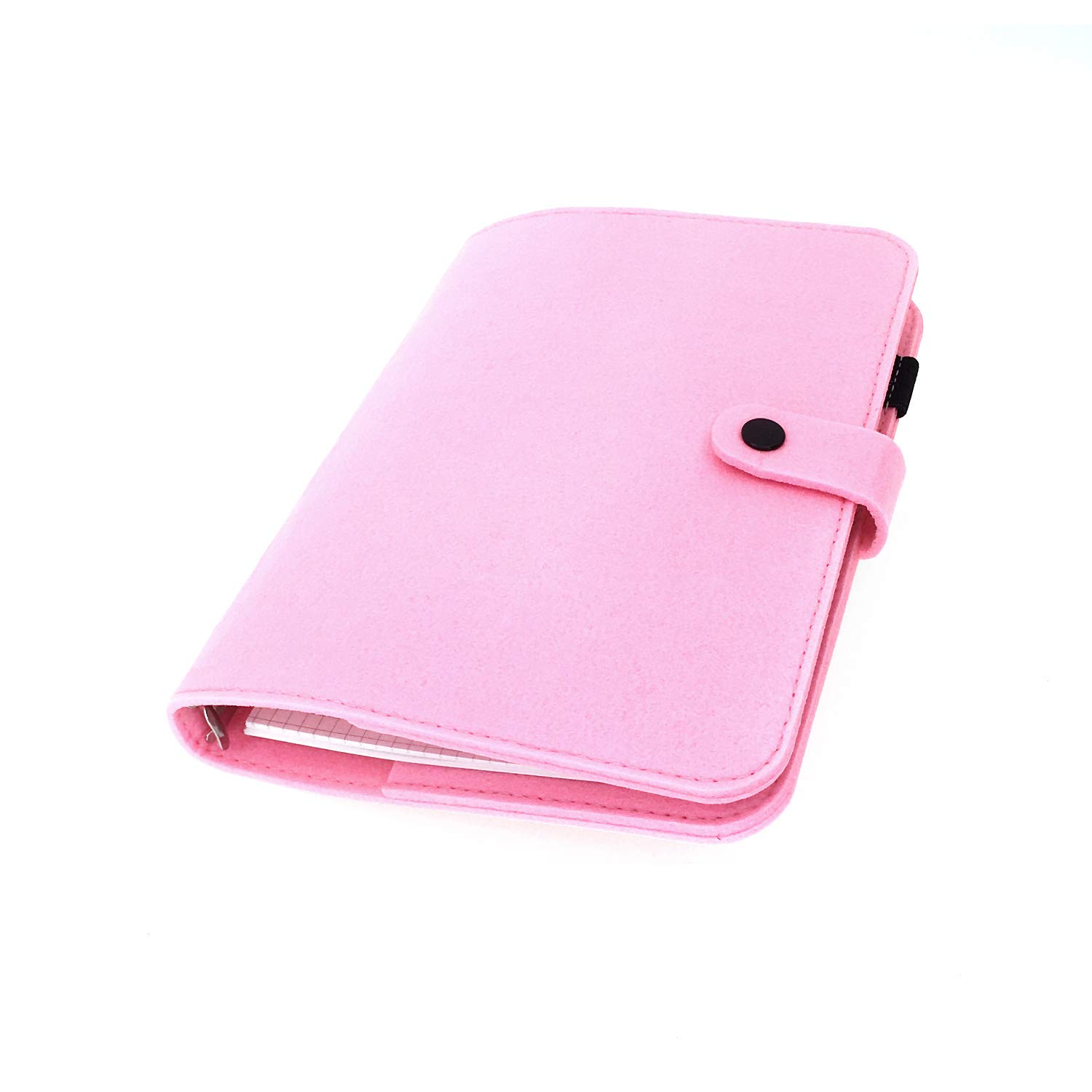 A6/ A5 6-Holes Felt Cover Round Ring View Binder File Folder for Loose Leaf Sheet Protectors/Binder Cover Protector, Tender Pink, A5 mini Set