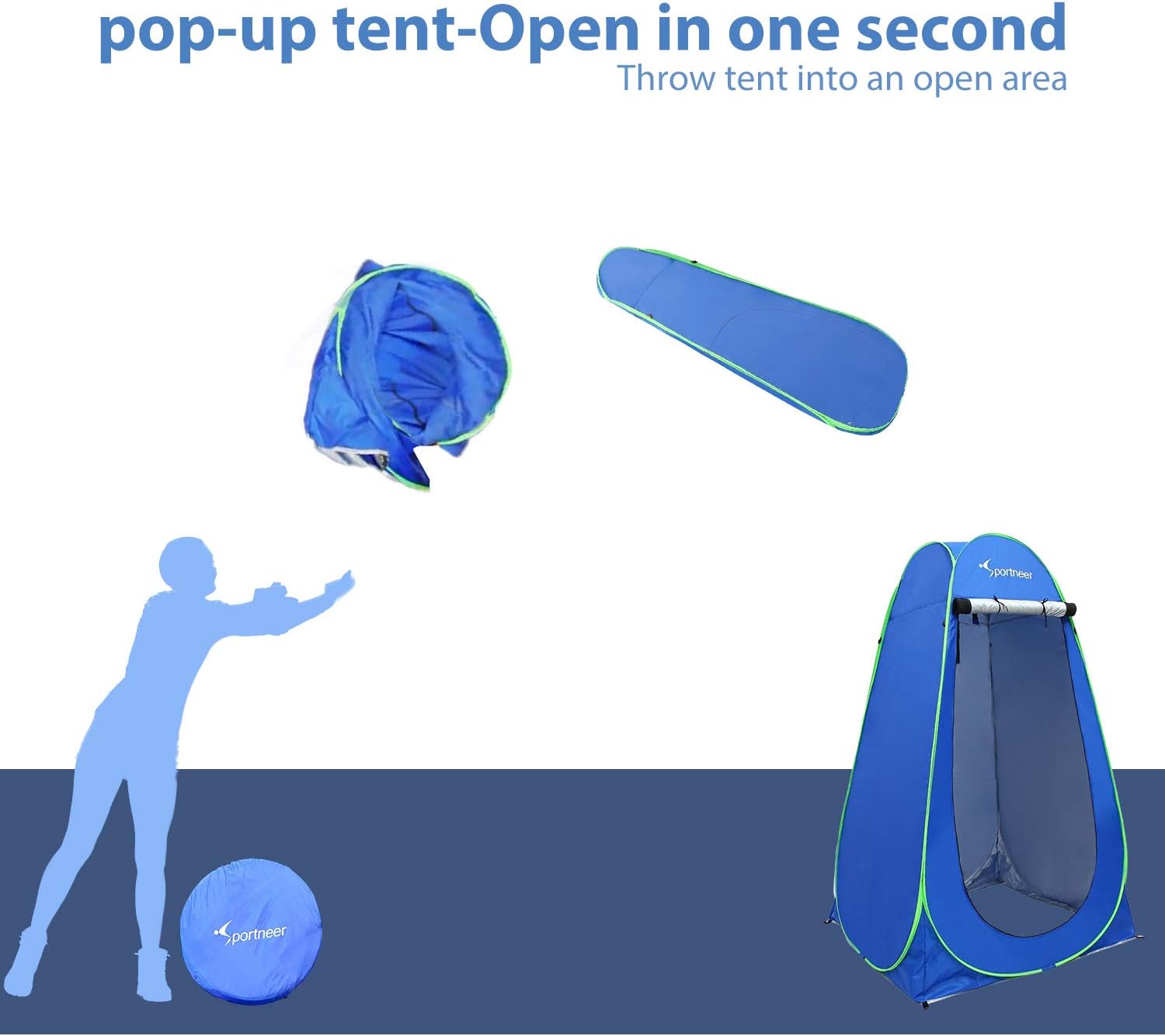 Sportneer Pop Up Camping Shower Tent, Portable Dressing Changing Room Privacy Shelter Tents for Outdoor Camping Beach Toilet and Indoor Photo Shoot with Carrying Bag, 6.25 ft Tall (Blue): Sports & Outdoors