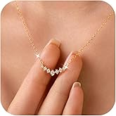 LOVPEPY Curved Bar Pendant Necklace for Women 925 Sterling Silver Cubic Zirconia Pendant for Mother 14K Gold Plated V Shaped Charm Necklace for Mother Daughter Wedding Valentines Day Jewelry Gifts