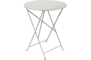 Fermob - Bistro 24" Round Table - Lacquered Steel Folding Table for Two to Three People - No Parasol Hole - Outdoor & Indoor Use - Clay Grey
