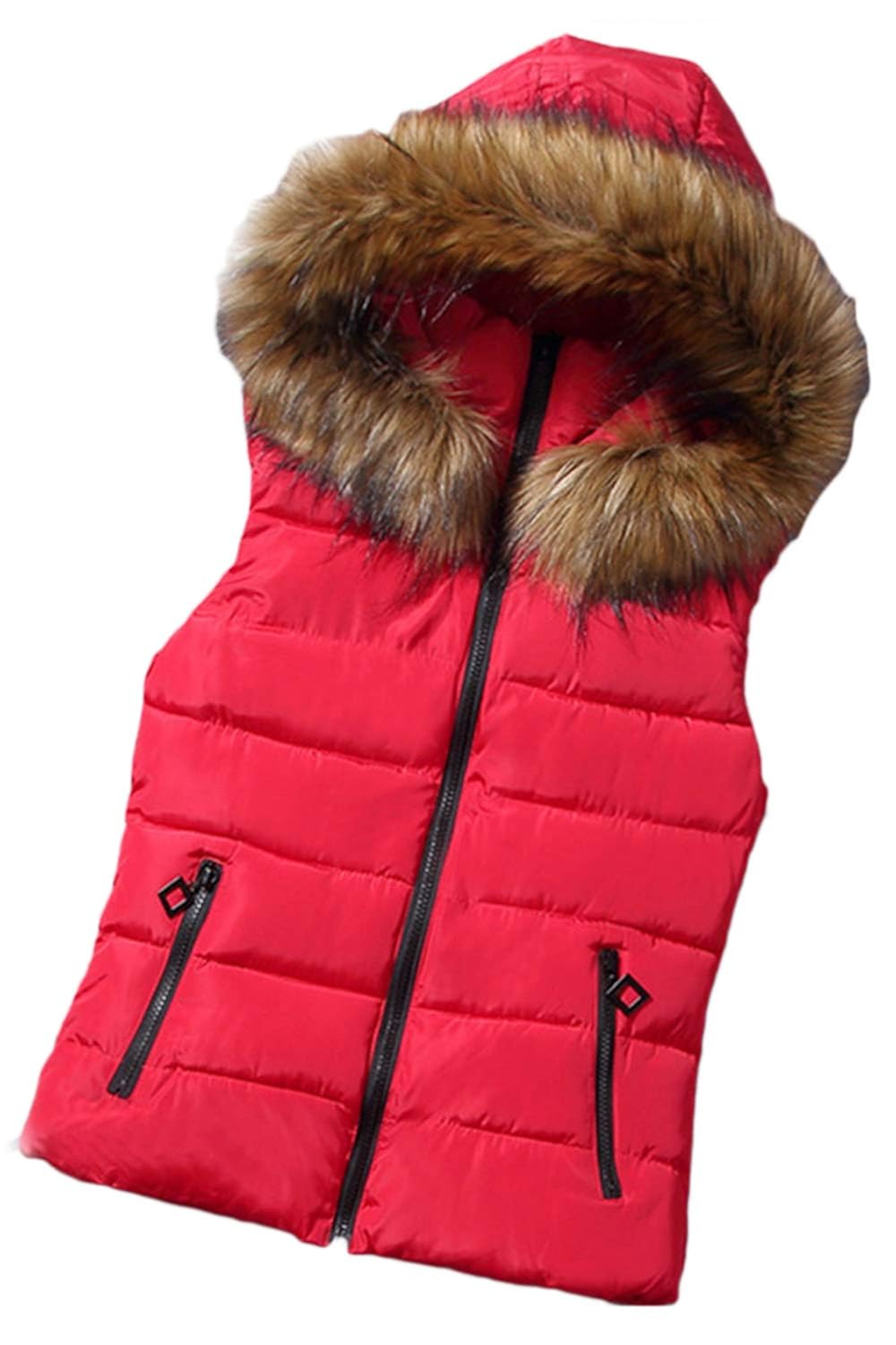 Women's down vest with fur hood Clearance