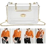 MOETYANG Womens Transparent Clutch Clear Purse Crossbody with Golden Chain Strap PGA Stadium Approved Bags