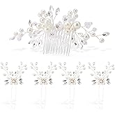 5PCS Bridal Side Combs, Rhinestone Crystal Pearl Hair Accessories for Bride Bridesmaids, Copper Wire Wedding Hair Clips for Prom Party Formal Dresses