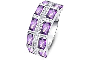 Emsione Women's 925 Sterling Silver Plated Round Created Pink Topaz & Amethyst Vintage Style Ring