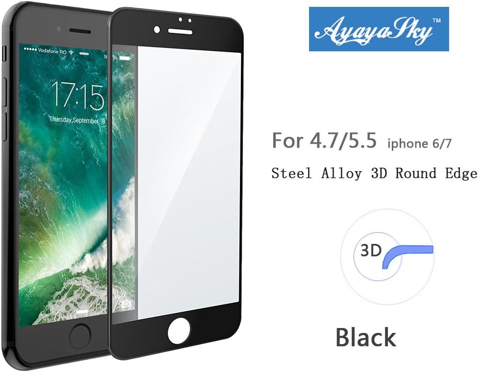 Ayayasky iPhone 3D Screen Protector Full Cover Tempered Glass Film for iPhone 7 Plus, Black