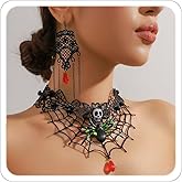 Witch Accessories for Women Goth Black Choker Earrings Halloween Jewelry Black Lace Choker Vintage Necklace Costume Spider Web Skeleton Claw Gothic Vampire Necklaces