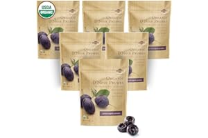 Sunsweet D'Noir Organic Prunes - Prunes Pitted Unsweetened & Dried - Gluten Free, Preservative Free, Vegan - Fiber & Minerals - 7 oz Pouch x 6 Pack