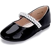 Hehainom Toddler Flower Girls Dress Shoes, Mary Jane Princess Ballet Flats with Bow and Peals for Party School