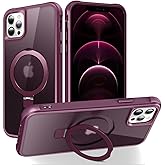 CHAOFEnG Magnetic Compatible with iPhone 12 Pro Max Case with Stand [Military Grade Drop Tested][Compatible with Magnet] Ring Translucent Slim Hard Back Soft Edge, Wine Red