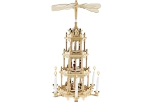 Clever Creations Beige Four Tier Carousel 22 Inch Traditional Wooden Christmas Pyramid Decoration, Festive Christmas Décor for Shelves and Tables