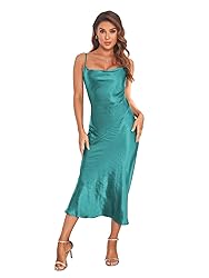 Women's Spaghetti Strap Midi Satin Silk Dresses