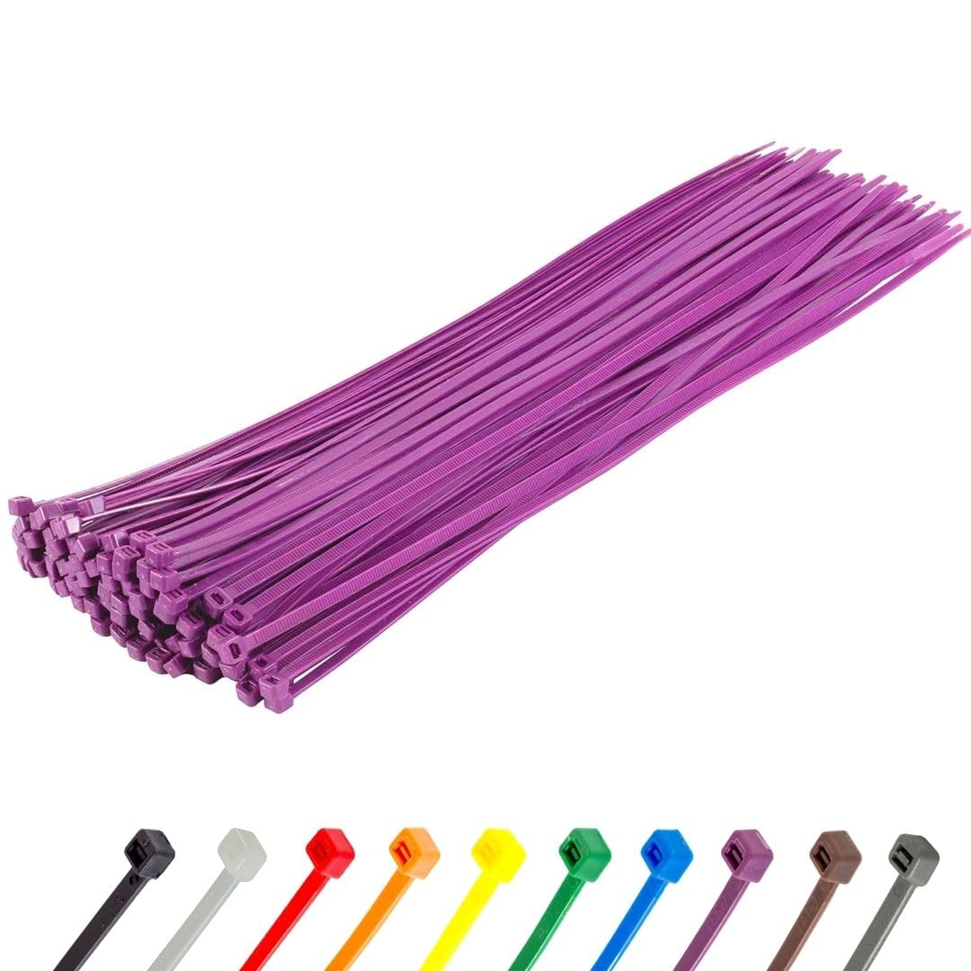 Gocableties Heavy Duty Long Purple Cable Ties, 370mm x 4.8mm, Pack of 100, Premium Nylon Zip Ties, Plastic Tie Wraps, Secure Self-Locking Mechanism, for Home, Garden, Office and DIY