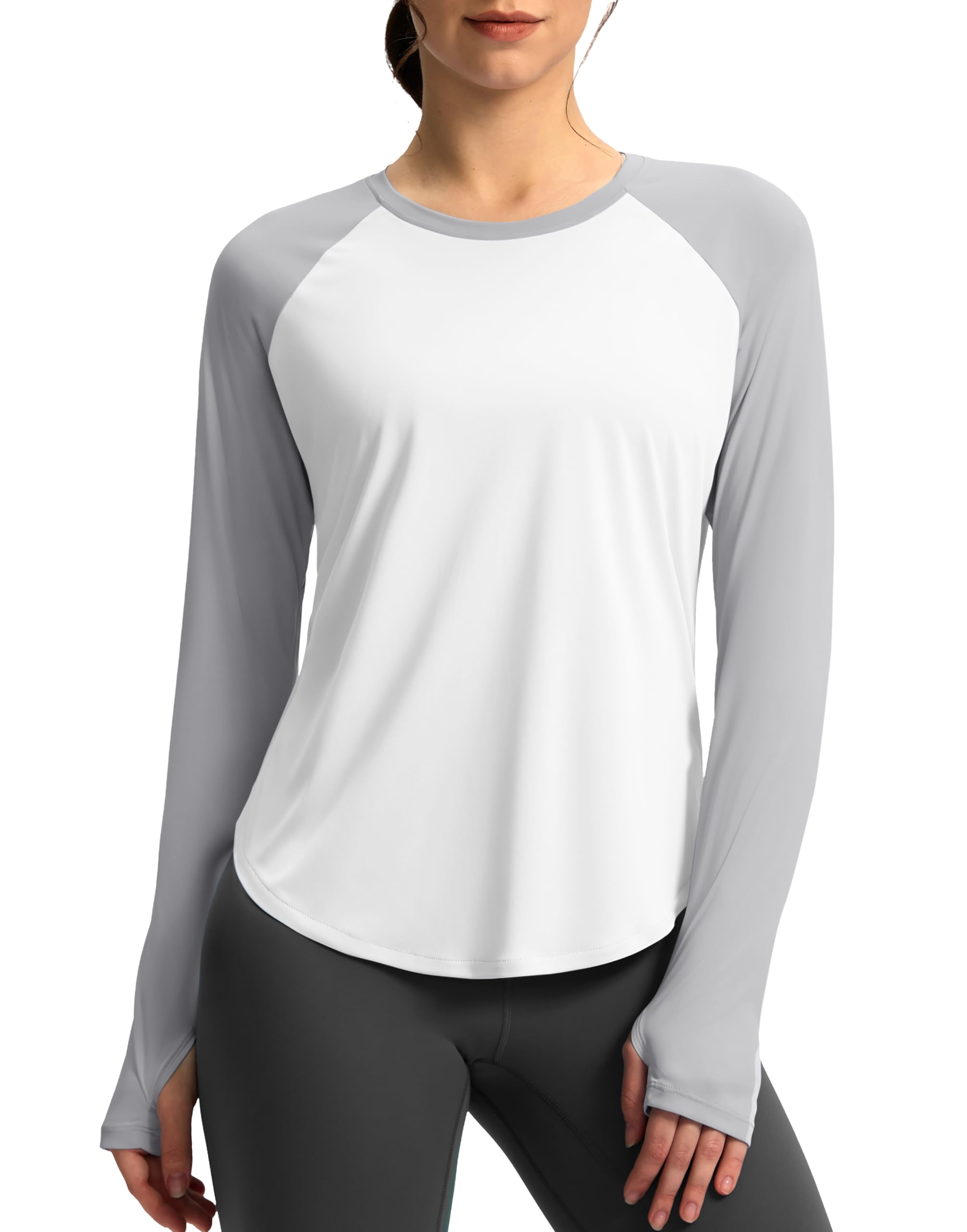Photo 1 of Soothfeel Womens Sun Shirts UPF 50+ UV Protection Lightweight Quick Dry Long Sleeve Workout Hiking Tops Outdoor White Grey M