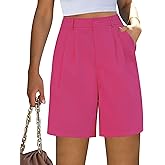 luvamia Bermuda Shorts for Women Dressy Casual High Waisted Summer Work Elastic Waist Pleated Dress Shorts with Pockets