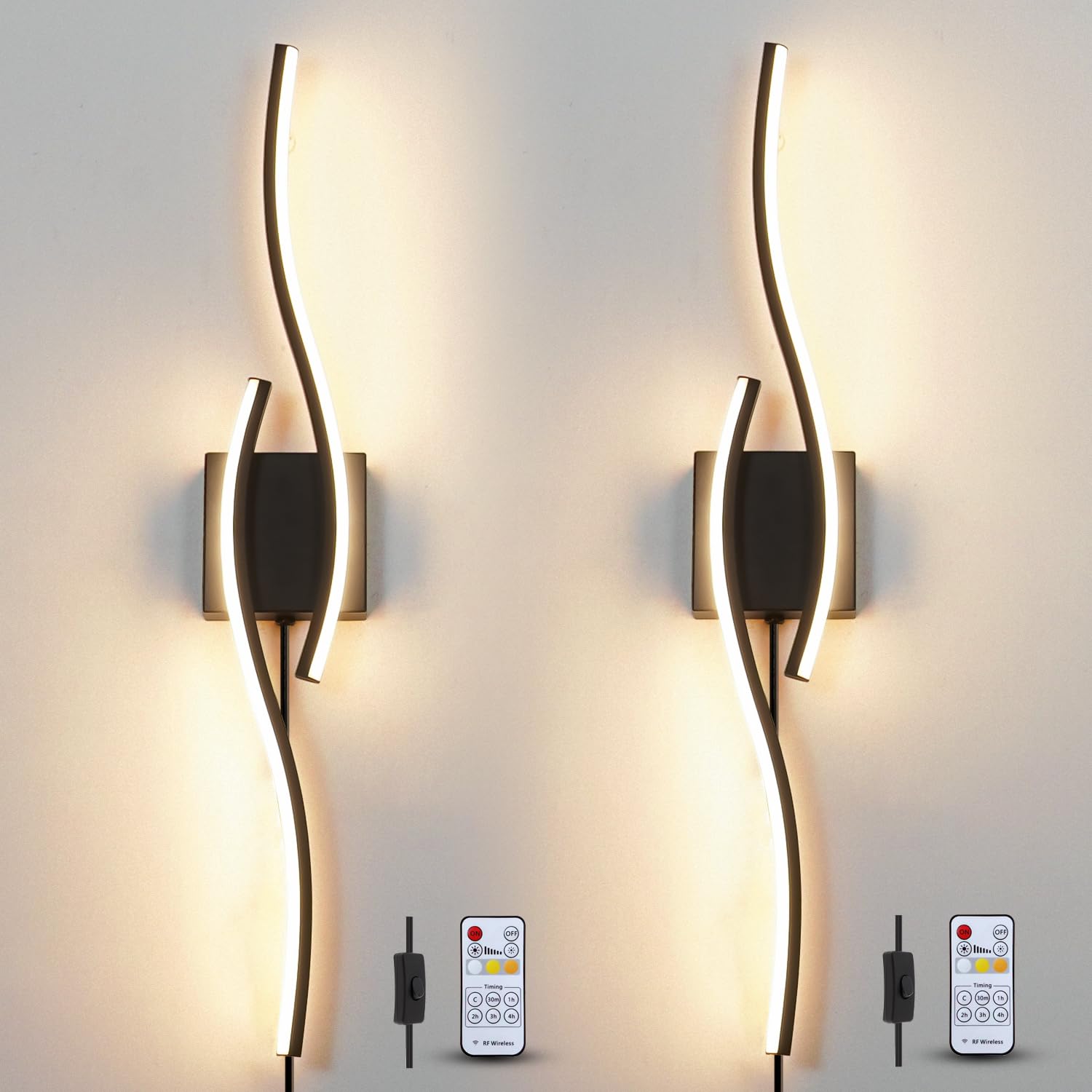 Photo 1 of Plug in Wall Sconces Set of 2, Modern Plug in Sconce with Remote, Dimmable LED Wall Light, Wall Lamps with Plug in Cord for TV Wall Sconces, Black Sconce Lighting for Living Room, Hallway, Bedroom