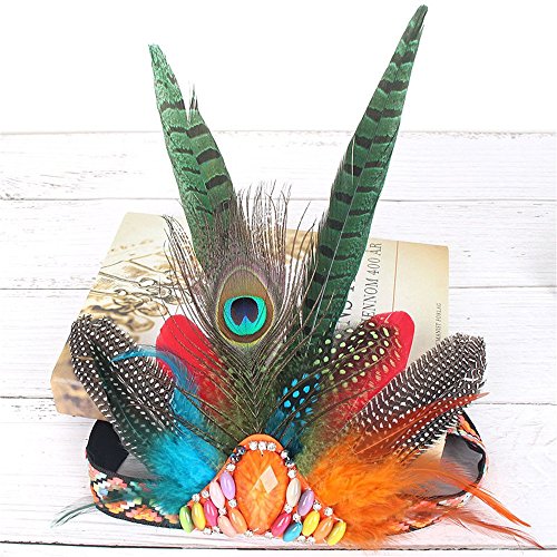 Indian Peacock Feather Hippie Headdress Feather Headpiece for Women Halloween Costume Carnival Fancy Party - Thumbnail 5