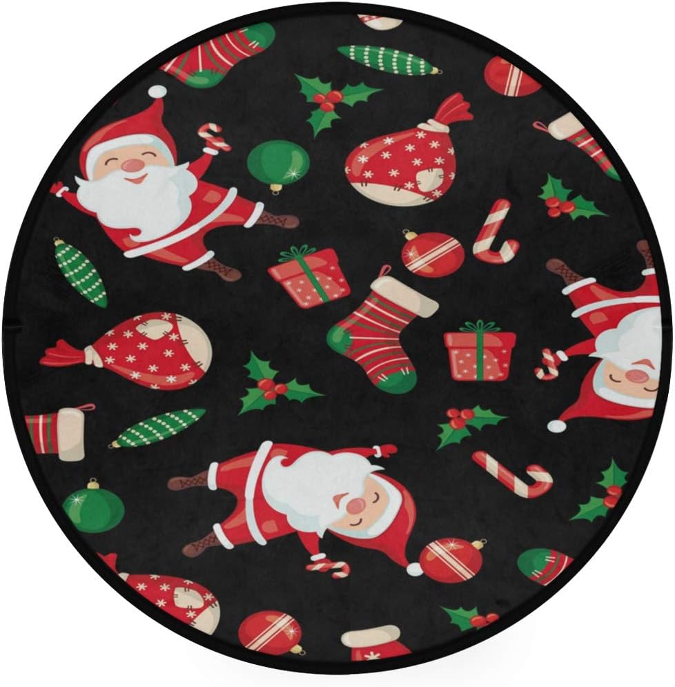 Area Rugs Christmas Element Seamless Pattern Santa Claus Round Diameter