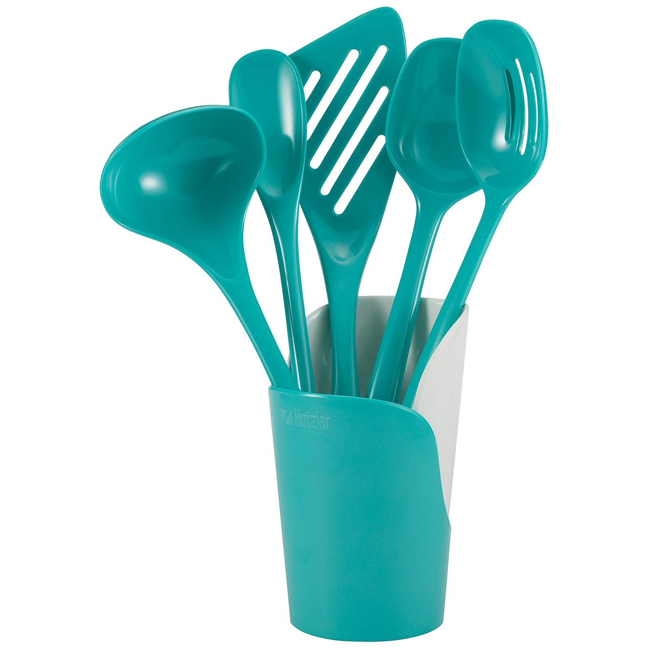Hutzler 3106-5TU Melamine Utensils & Crock Set, Turquoise