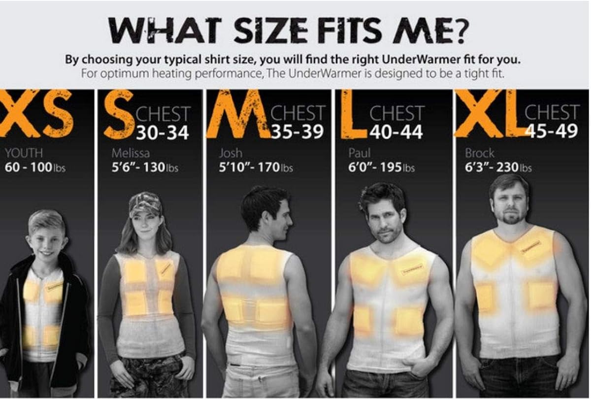 Underwarmer Heated Shirt, Compression Baselayer, 8 Built in Heat Packs, Body Warmer: Clothing