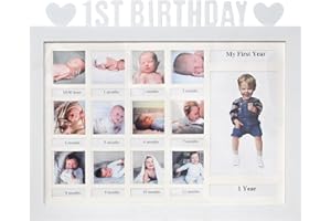MICKYU Baby Picture Frame Monthly Milestone, Personalized Baby Gifts, First Mothers Day Gifts for New Mom, 13 Photo Inserts, White