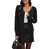 AMZANGEL Women's 100% Wool Sweater V Neck Button Down Cozy Lightweight Knit Cardigan for Office Casual Outfits