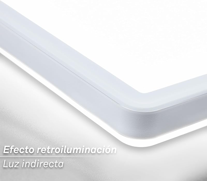 - Lámpara techo LED, CEE A fuente de luz, 14,2 W 3000 lm, diseño extraplano, luz indirecta, panel luminoso moderno, iluminación salón, cocina,dormitorio, pasillo, 42x42x3 cm, blanco